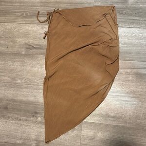 Amanda Uprichard Tan Wrap Dress Asymmetrical Tie Front